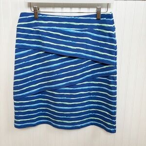 J. McLaughlin Blue & Green Stripe Nicola Layered Skirt Pull On Women’s Medium